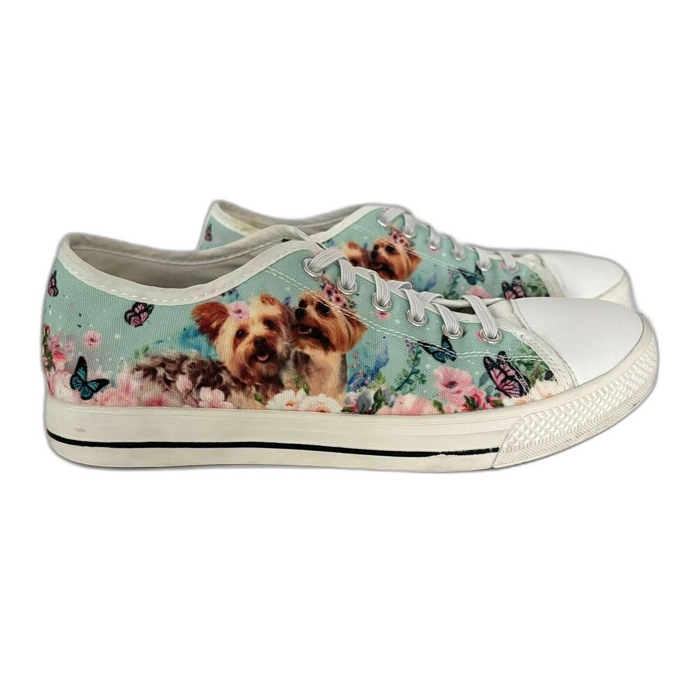 SHOE WOMEN 7.5 YORKIE TERRIER DOG PUPPY TIE TENNIS CASUAL CRUISE VACATION SHOW